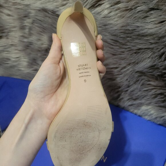 Stuart Weitzman, Nunaked Nude Patent Sandals, Size 9 - Picture 3 of 7